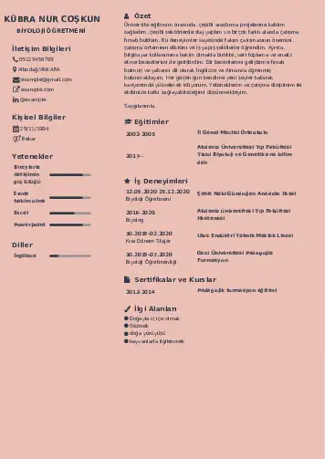 Biyoloji Öğretmeni CV Örnekleri cv indir